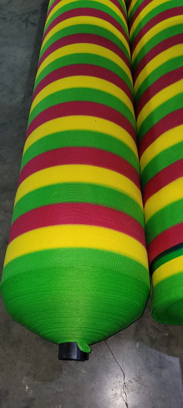 Tape shade net, parrot green, yellow and red stripes, 100 GSM, 75% shade